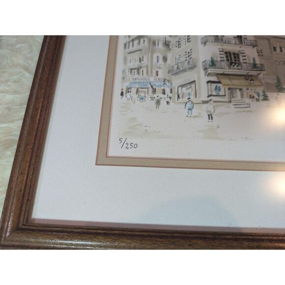 Georges Damin Framed Numbered Lithograph Print 5/250 Snowy French Town - Picture 3 of 6